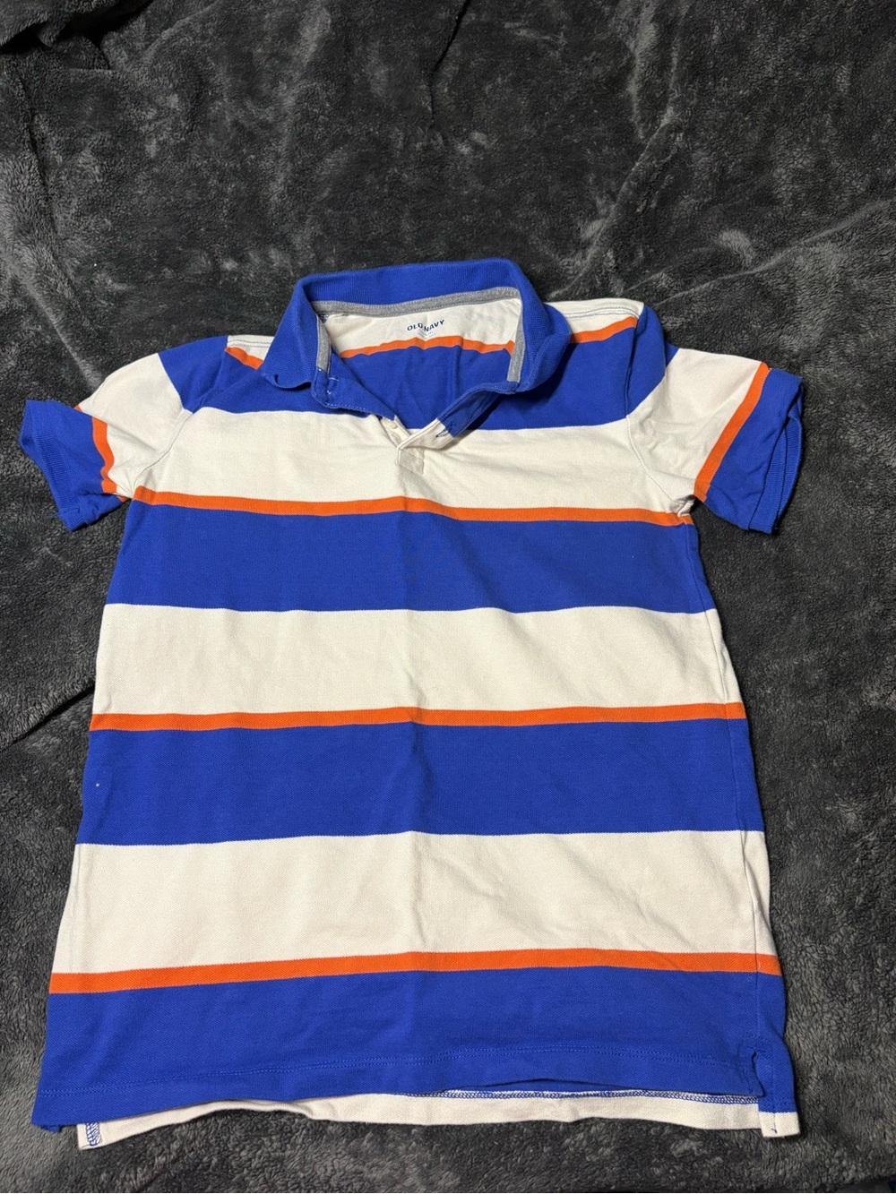 Kids Blue & White Striped Polo with Orange Accents